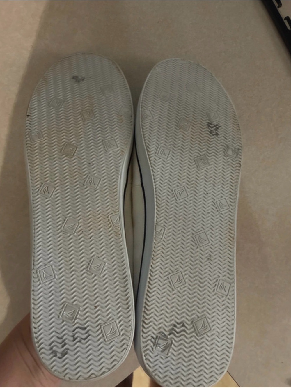 Sperry Women's Cream Canvas Slip-On Loafers with Navy Stripe Lining - Picture 3 of 5